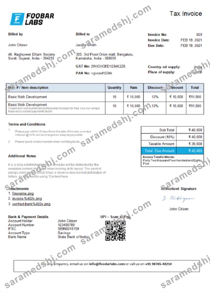 India Foobar Labs Information Technology Company invoice 1